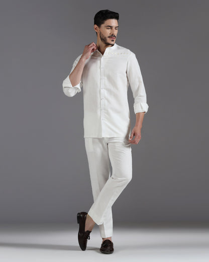 Bhavya Bhasin "Ivory Serenity" Thread-Embroidered Cotton Linen Co-ord Set