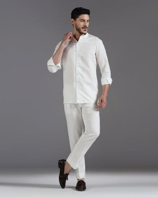 Bhavya Bhasin "Ivory Serenity" Thread-Embroidered Cotton Linen Co-ord Set