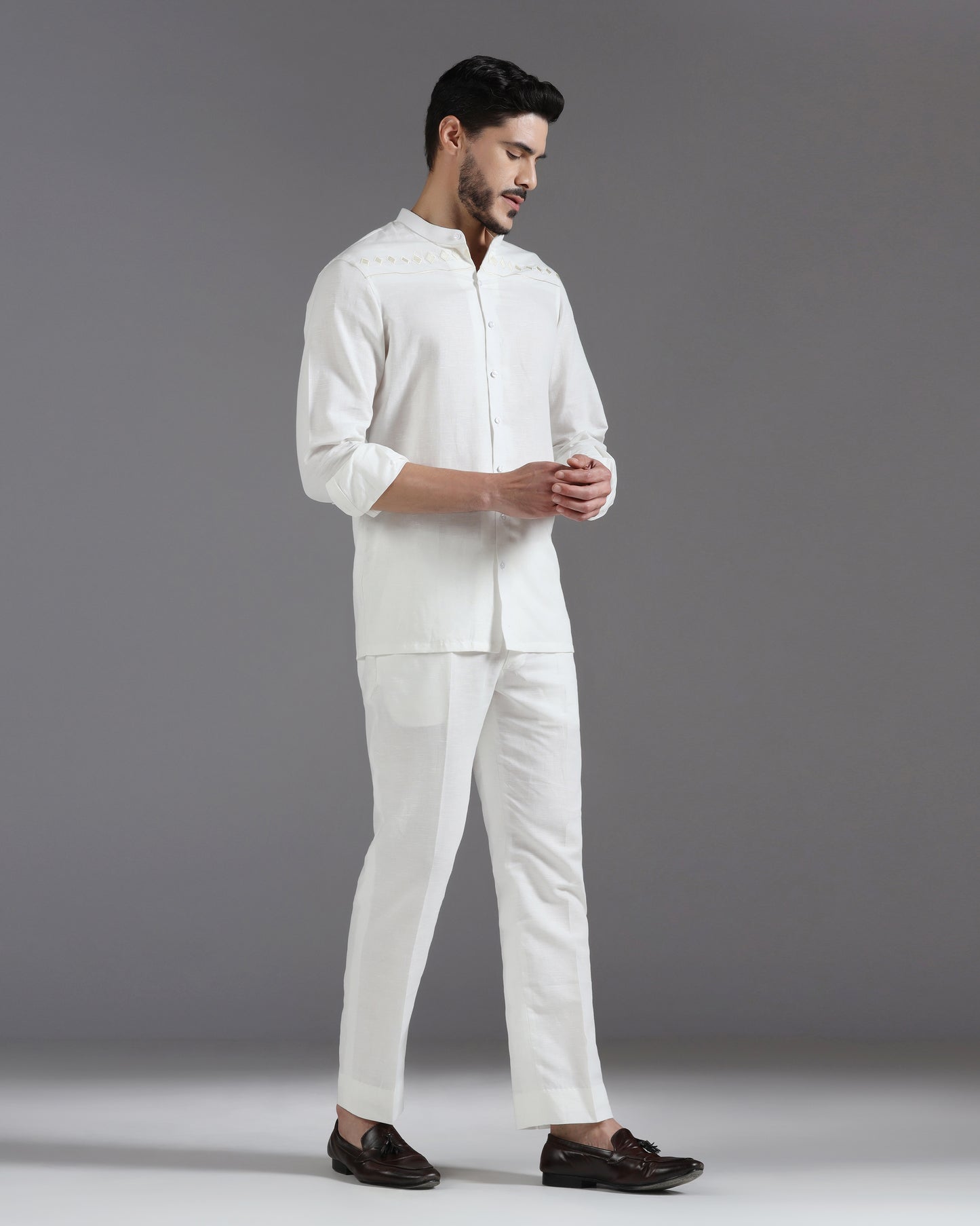 Bhavya Bhasin "Ivory Serenity" Thread-Embroidered Cotton Linen Co-ord Set