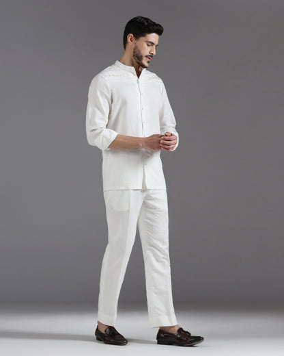 Bhavya Bhasin "Ivory Serenity" Thread-Embroidered Cotton Linen Co-ord Set
