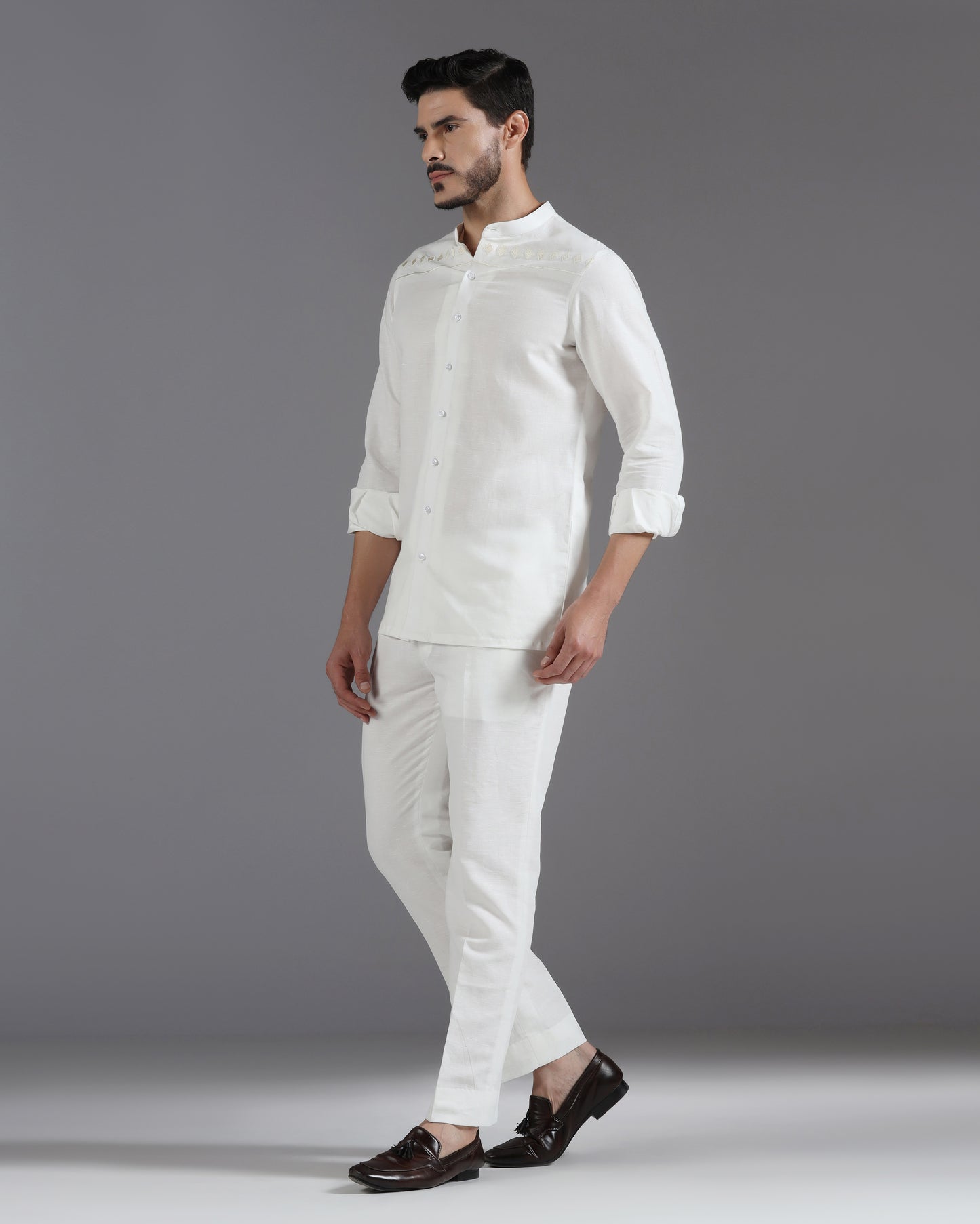 Bhavya Bhasin "Ivory Serenity" Thread-Embroidered Cotton Linen Co-ord Set