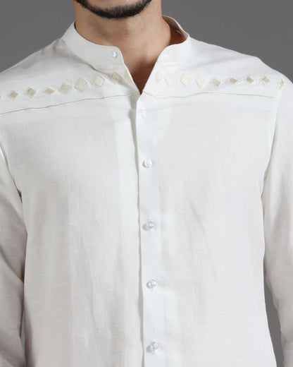 Bhavya Bhasin "Ivory Serenity" Thread-Embroidered Cotton Linen Co-ord Set