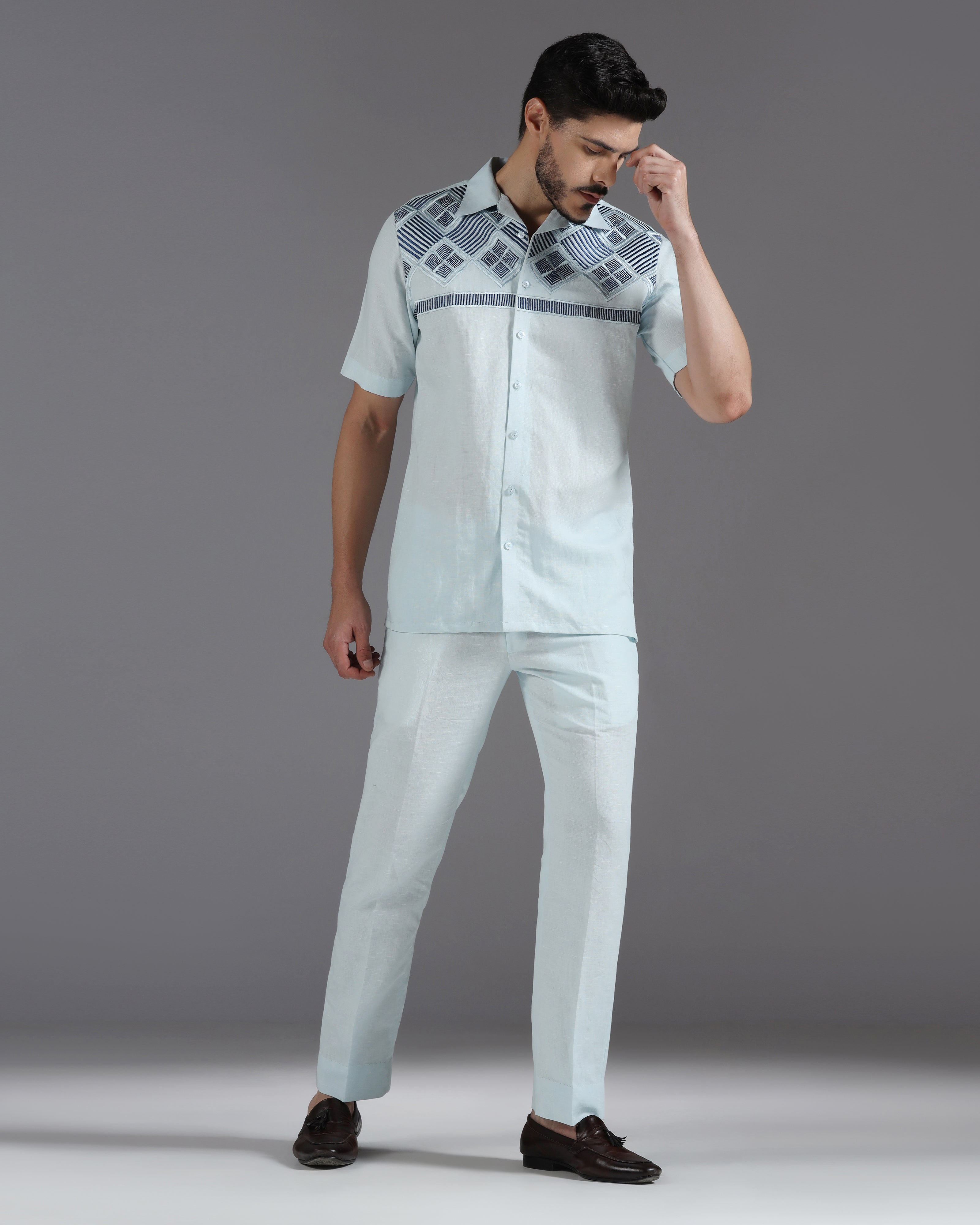 “Coastal Geometry” Cotton-Linen Co-ord Set
