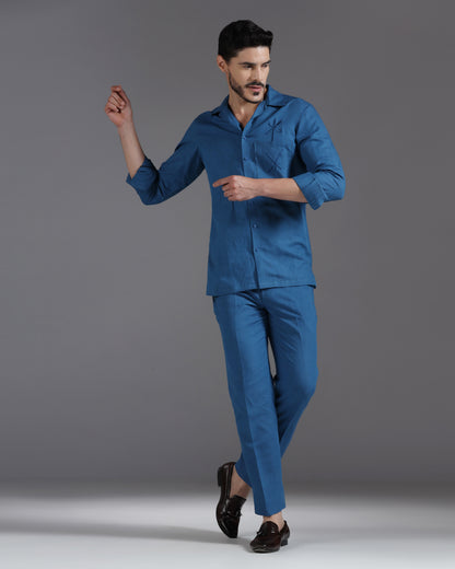 Bhavya Bhasin "Sapphire Whisper" Tonal Thread-Embroidered Cotton Linen Co-ord Set