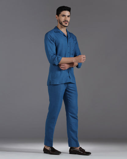 Bhavya Bhasin "Sapphire Whisper" Tonal Thread-Embroidered Cotton Linen Co-ord Set