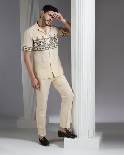 Desert Muse sand embroidered cotton linen co-ord set | Bhavya Bhasin Couture