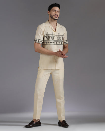 Bhavya Bhasin "Desert Muse" Symmetrical Embroidered Sand Cotton Linen Co-ord Set