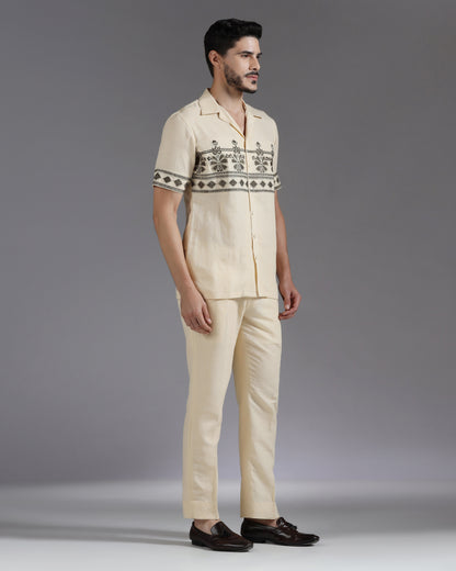 Bhavya Bhasin "Desert Muse" Symmetrical Embroidered Sand Cotton Linen Co-ord Set