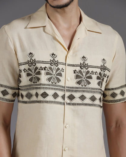 Bhavya Bhasin "Desert Muse" Symmetrical Embroidered Sand Cotton Linen Co-ord Set