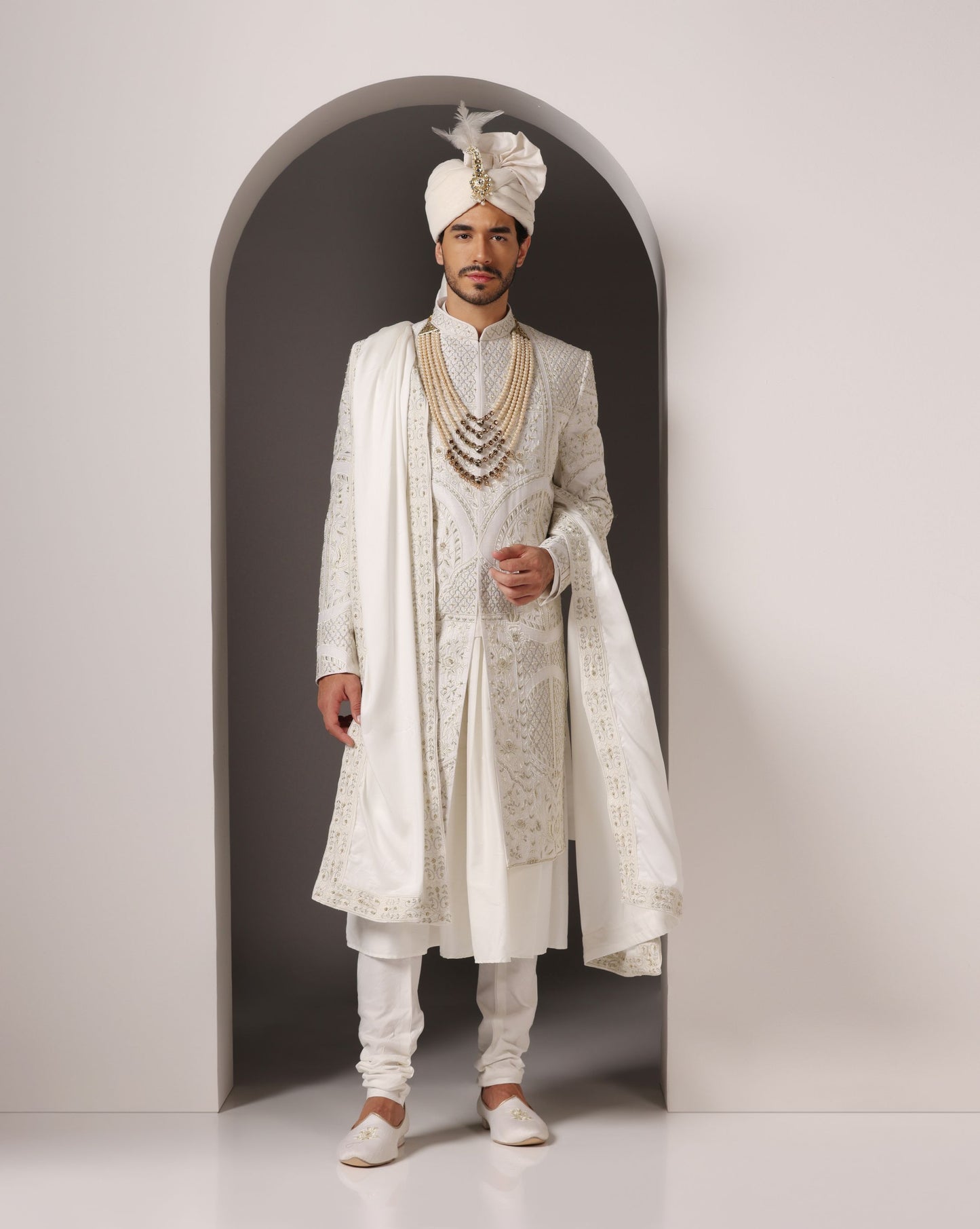 Golden harmony tone-on-tone hand embroidery sherwani | Bhavya Bhasin Couture