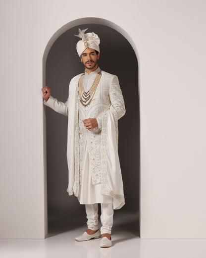 Golden Harmony: Tone-on-Tone Work with Hand Embroidery Sherwani