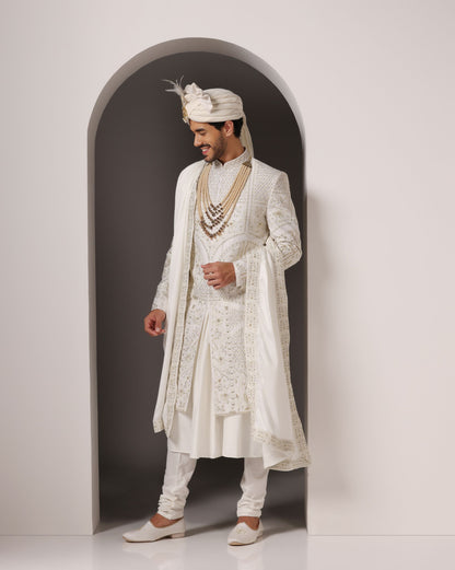 Golden Harmony: Tone-on-Tone Work with Hand Embroidery Sherwani