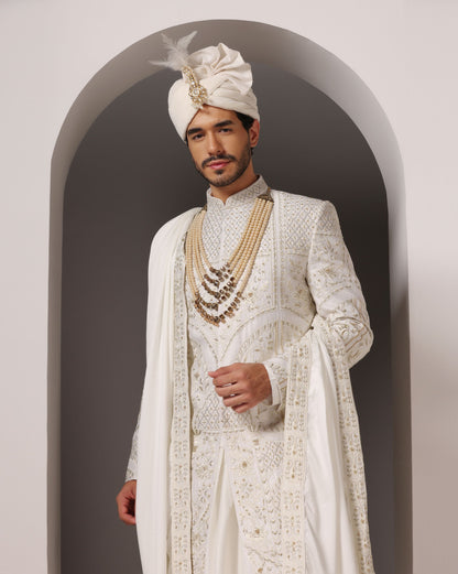 Golden Harmony: Tone-on-Tone Work with Hand Embroidery Sherwani