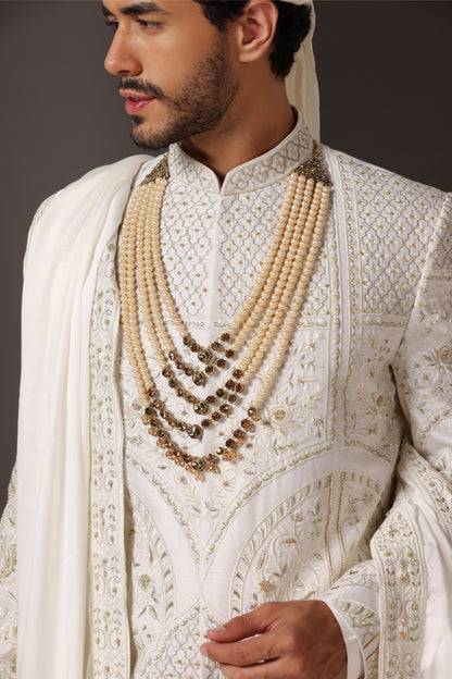 Golden Harmony: Tone-on-Tone Work with Hand Embroidery Sherwani