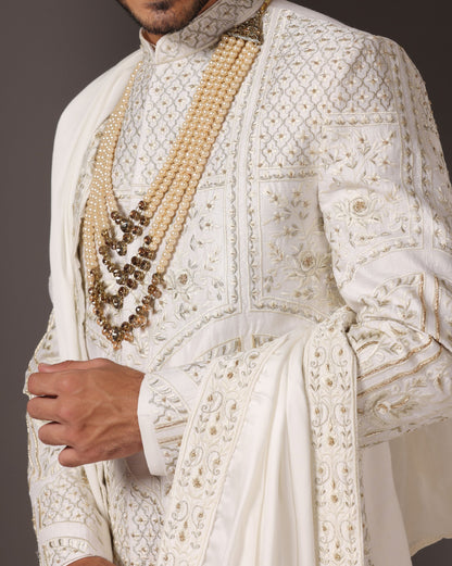Golden Harmony: Tone-on-Tone Work with Hand Embroidery Sherwani