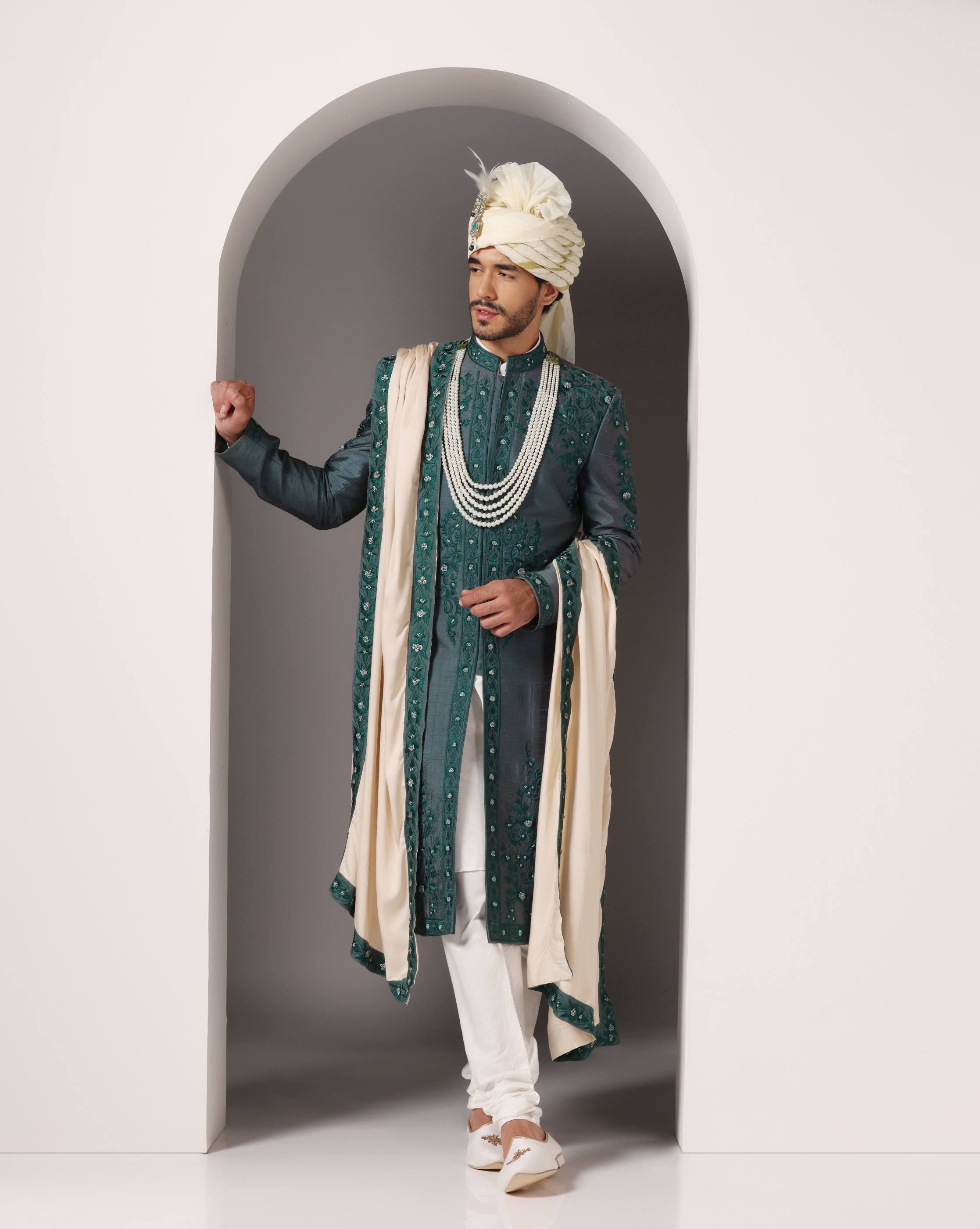 Majestic Forest Green Threadwork Sherwani Ensemble