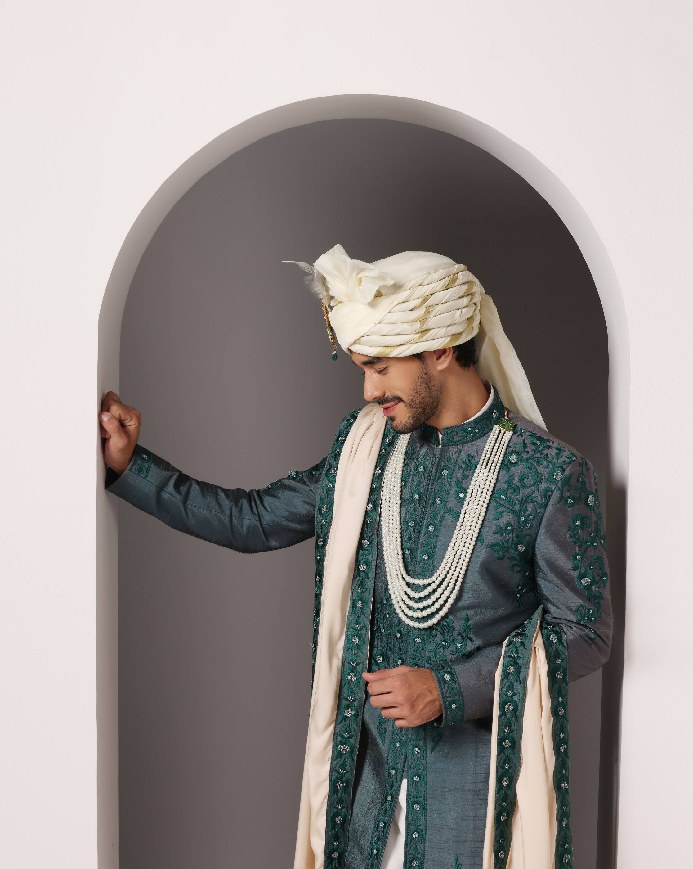 Majestic Forest Green Threadwork Sherwani Ensemble