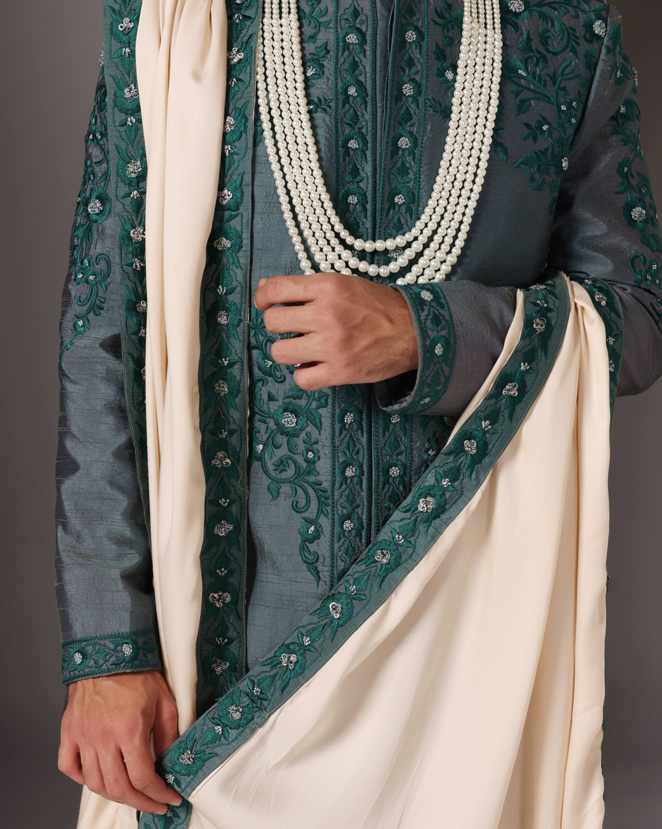 Majestic Forest Green Threadwork Sherwani Ensemble