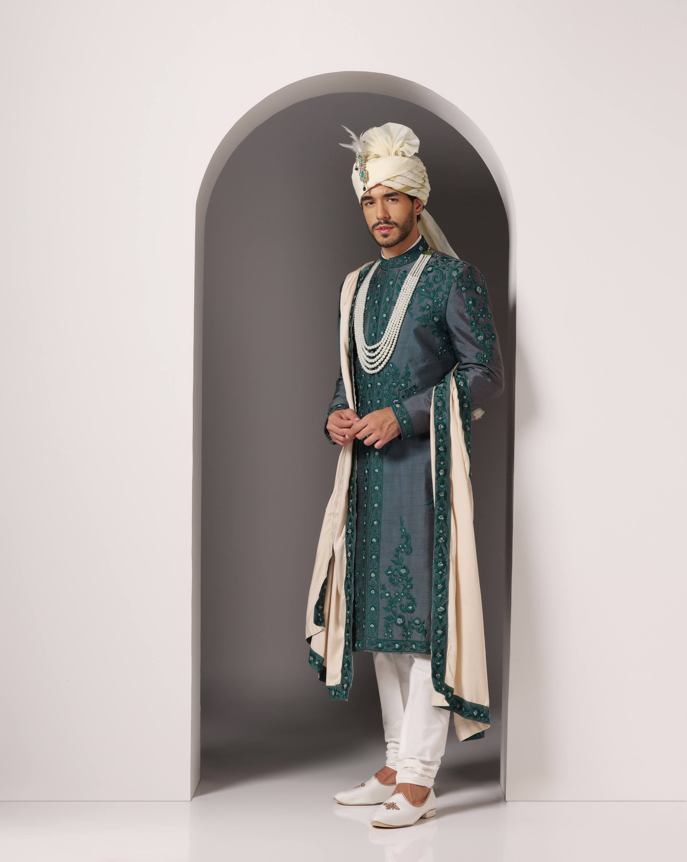 Majestic Forest Green Threadwork Sherwani Ensemble