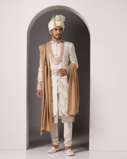 Ivory Opulence Dabka and Zari Embroidery Sherwani Set