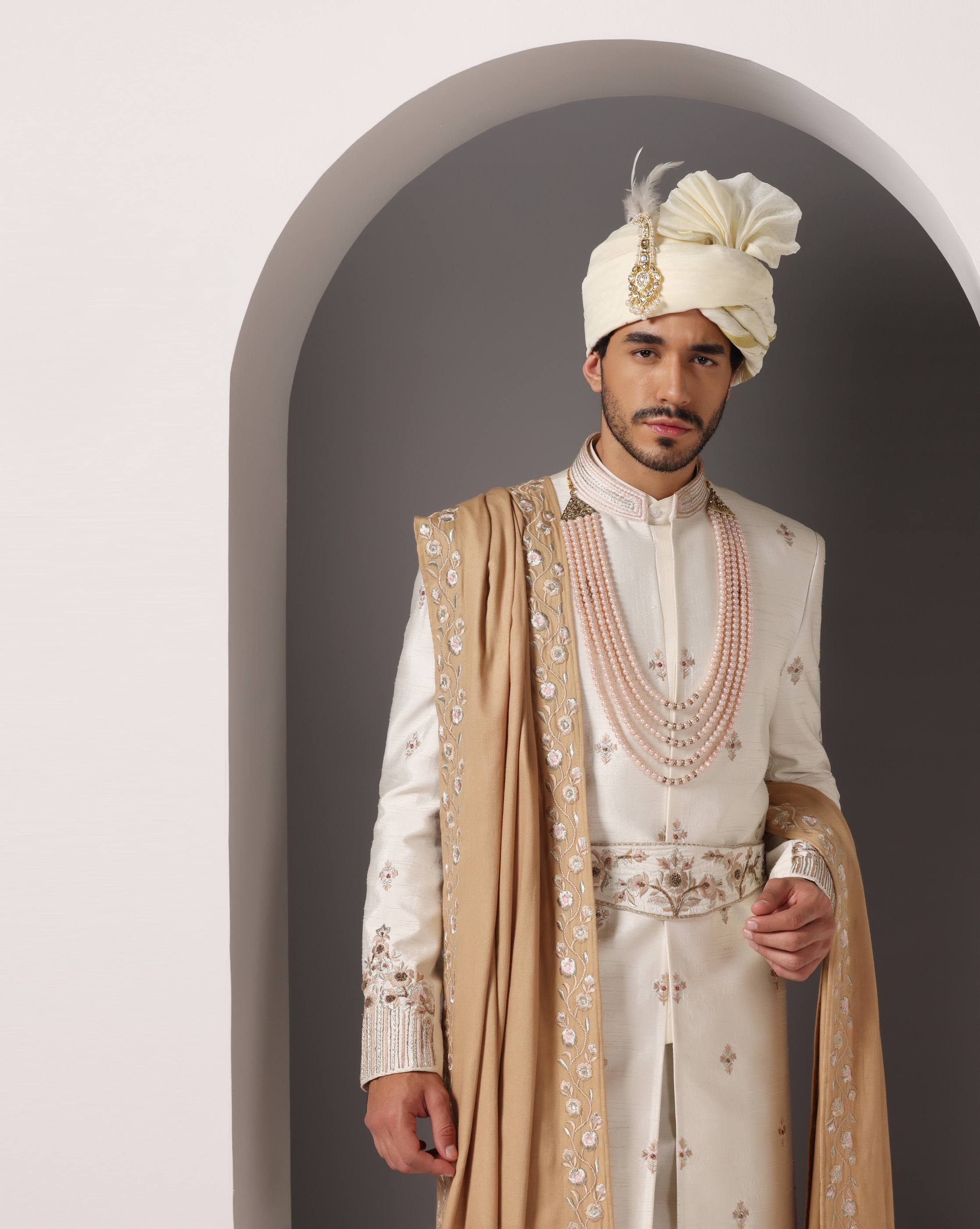 Ivory Opulence Dabka and Zari Embroidery Sherwani Set