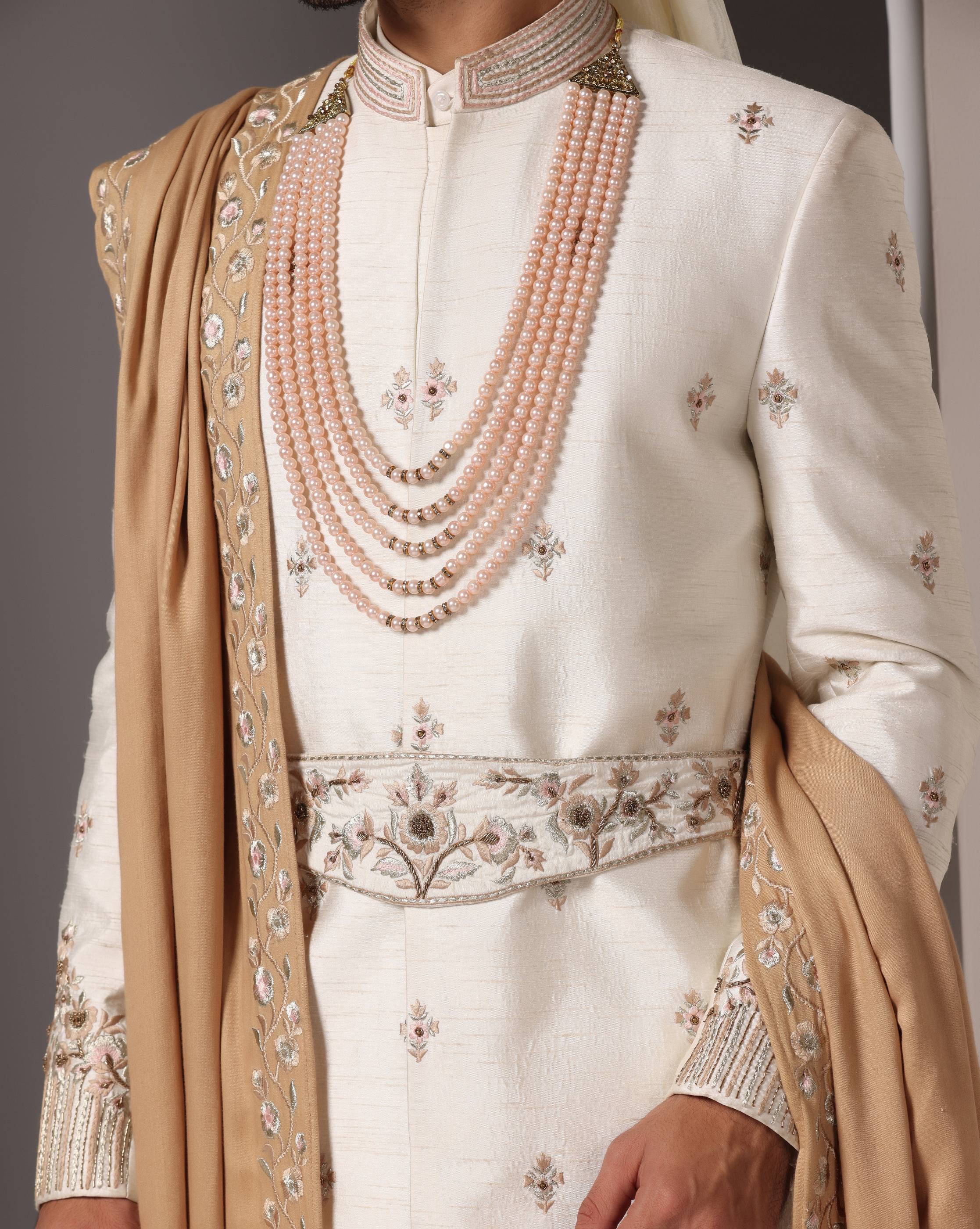 Ivory Opulence Dabka and Zari Embroidery Sherwani Set