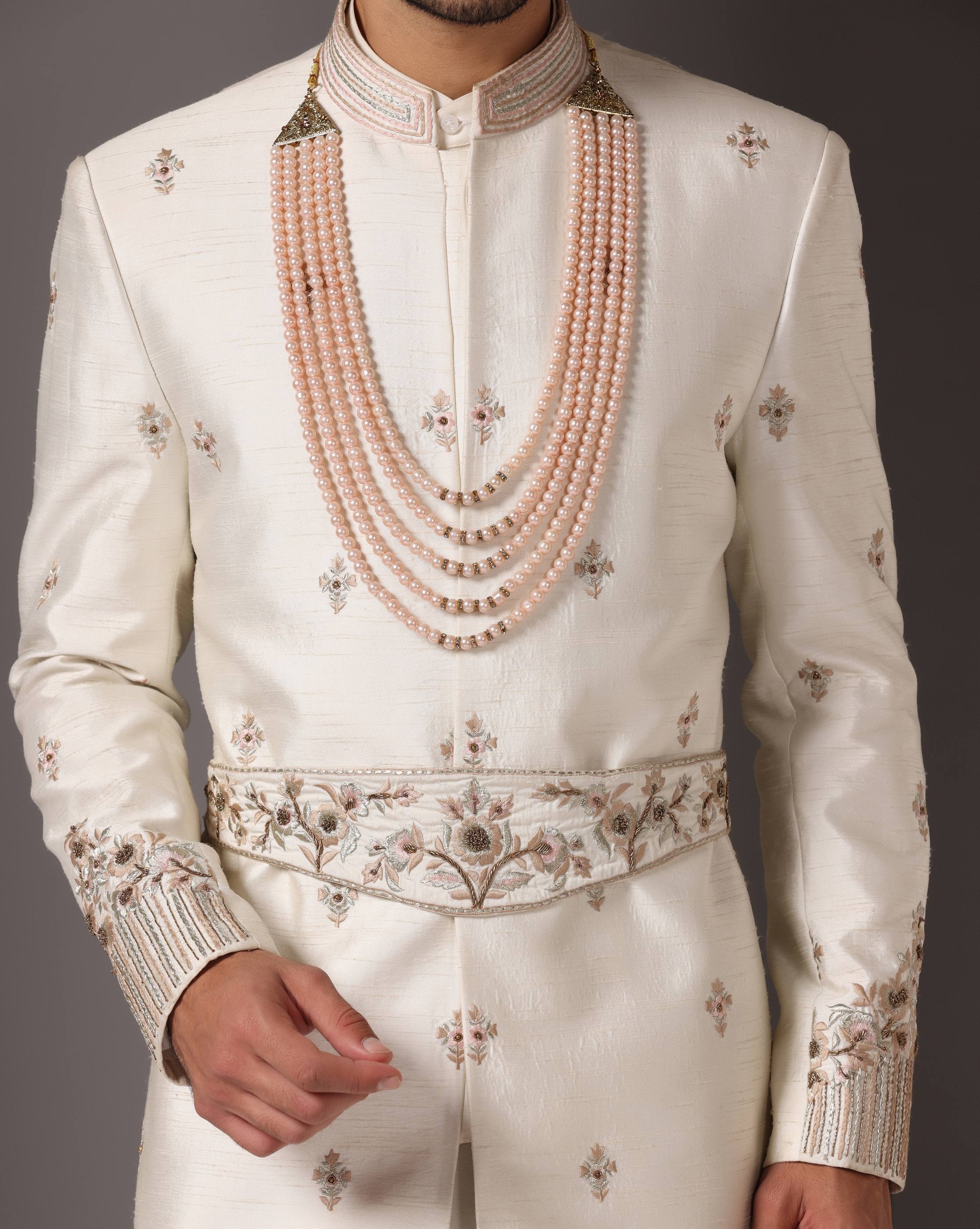 Ivory Opulence Dabka and Zari Embroidery Sherwani Set