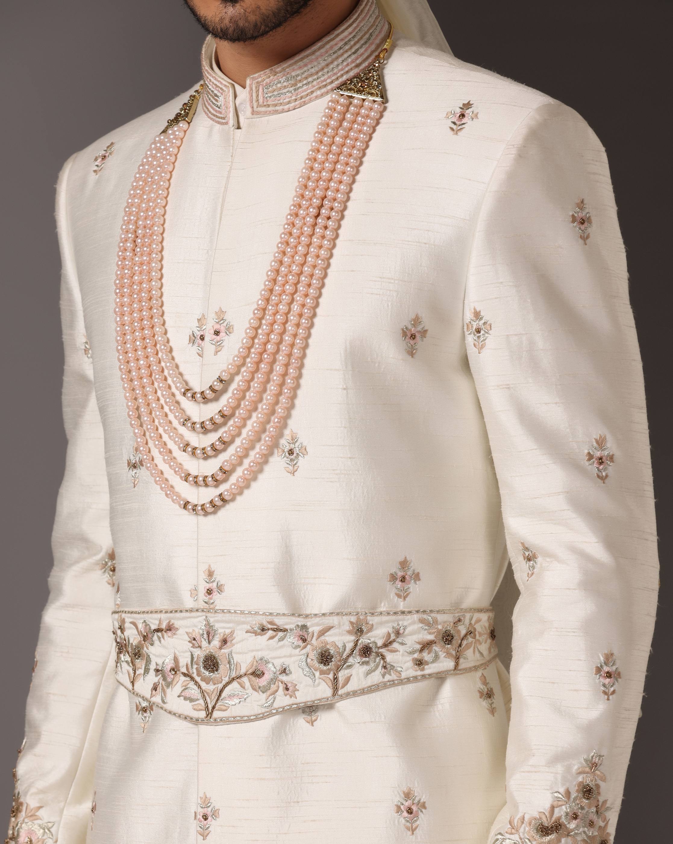 Ivory Opulence Dabka and Zari Embroidery Sherwani Set