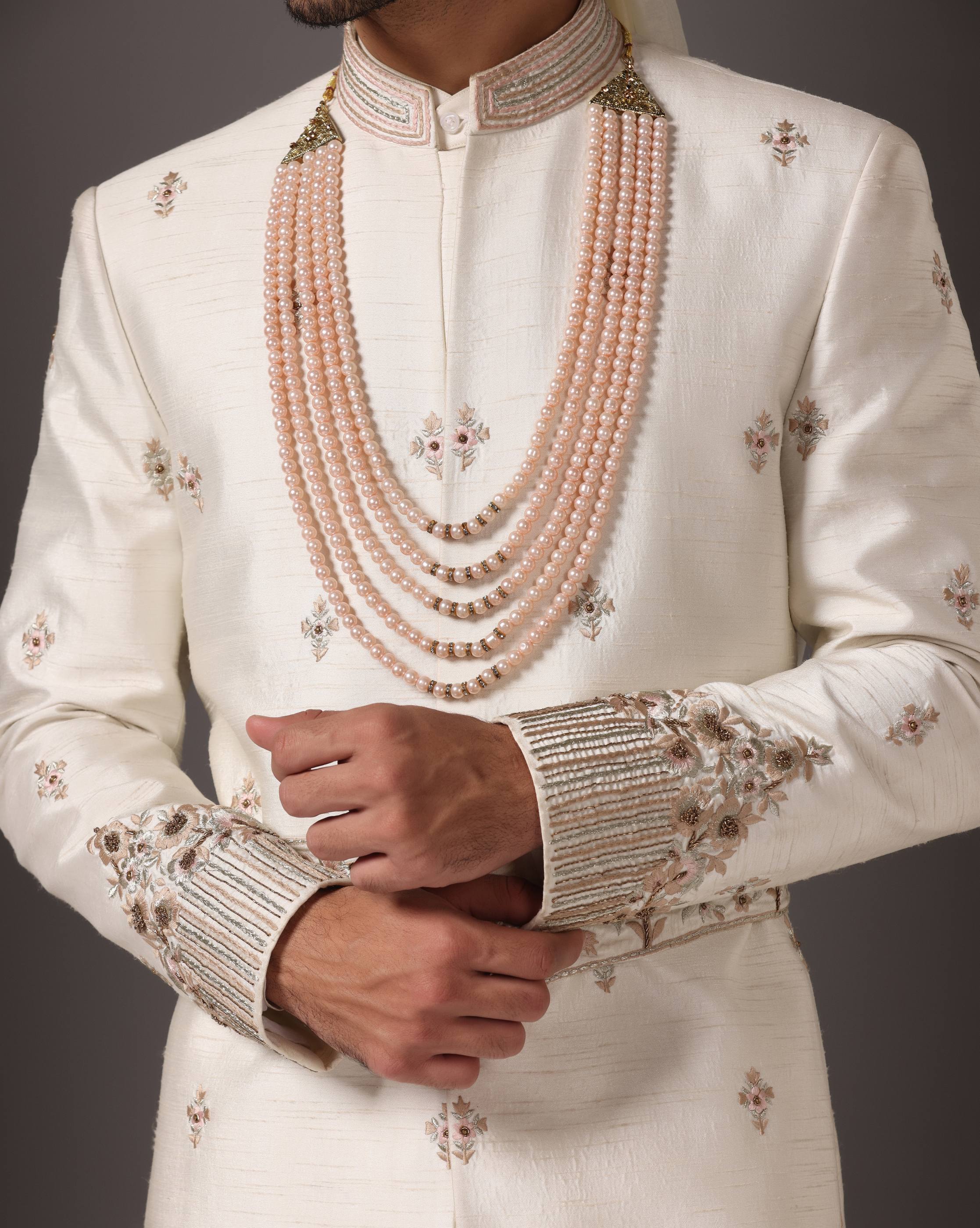 Ivory Opulence Dabka and Zari Embroidery Sherwani Set