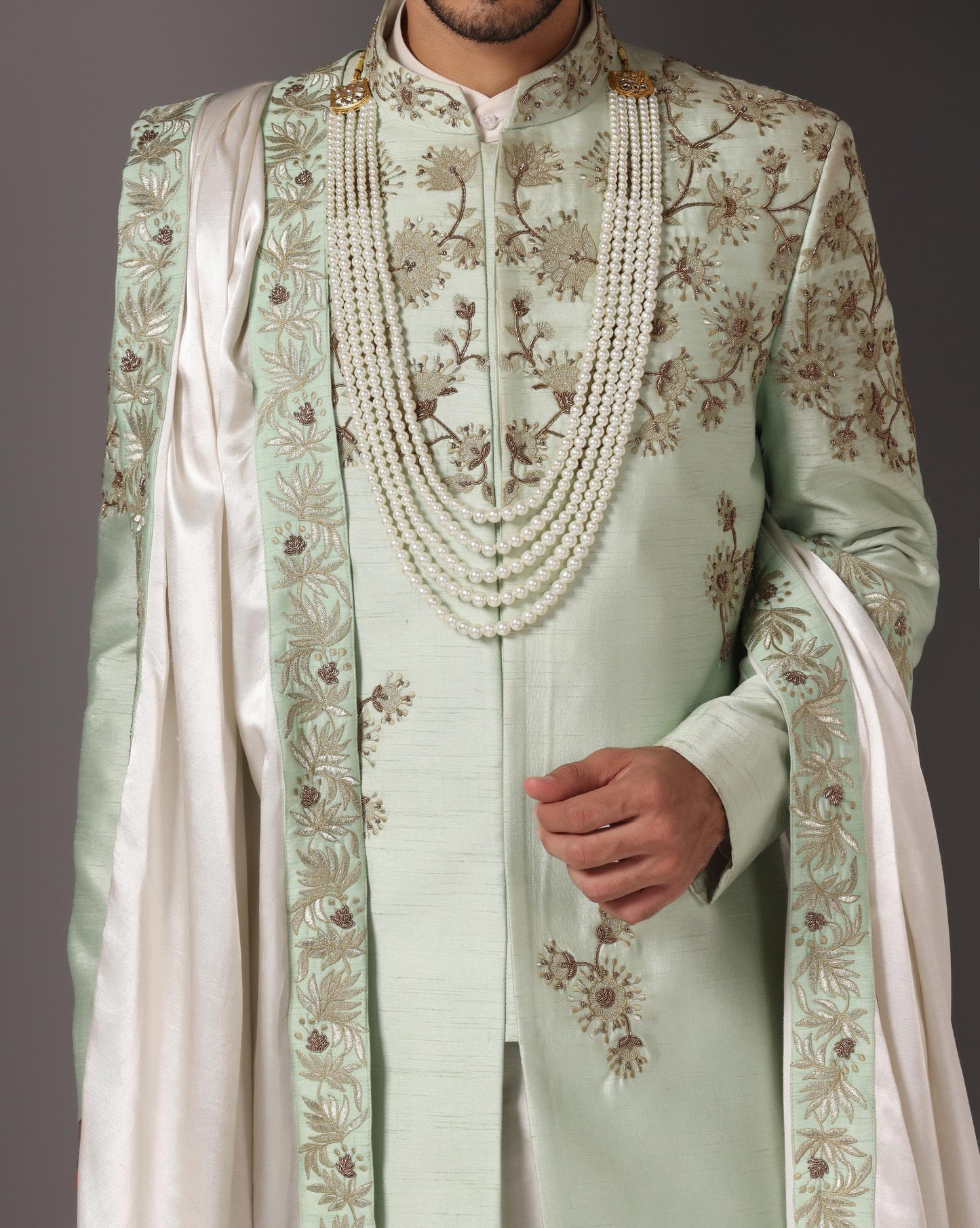 Pista "Shahi Zar" Green Zari & Dabka Sherwani Set