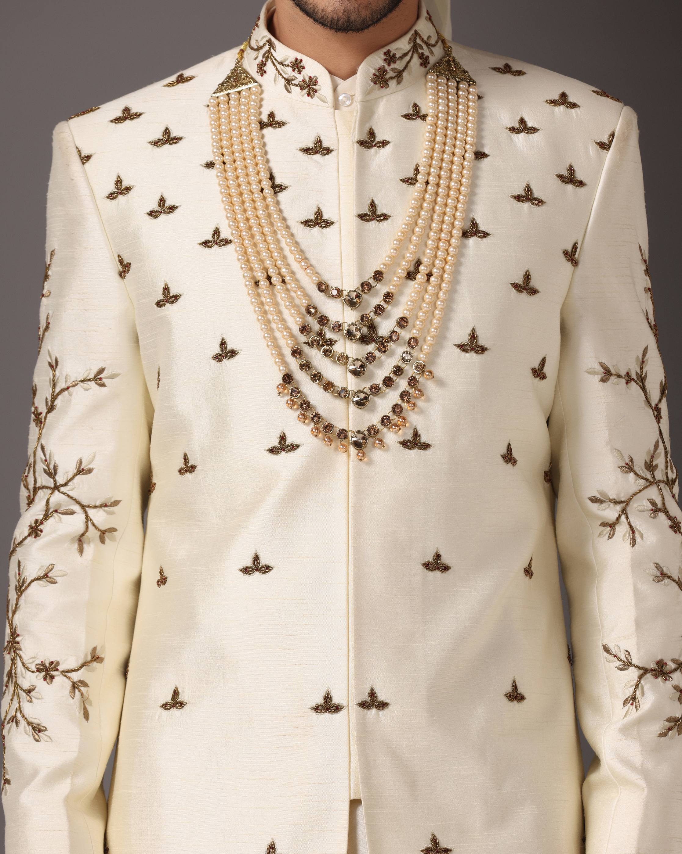 Eternal Elegance: Ivory Dabka Work Sherwani Set