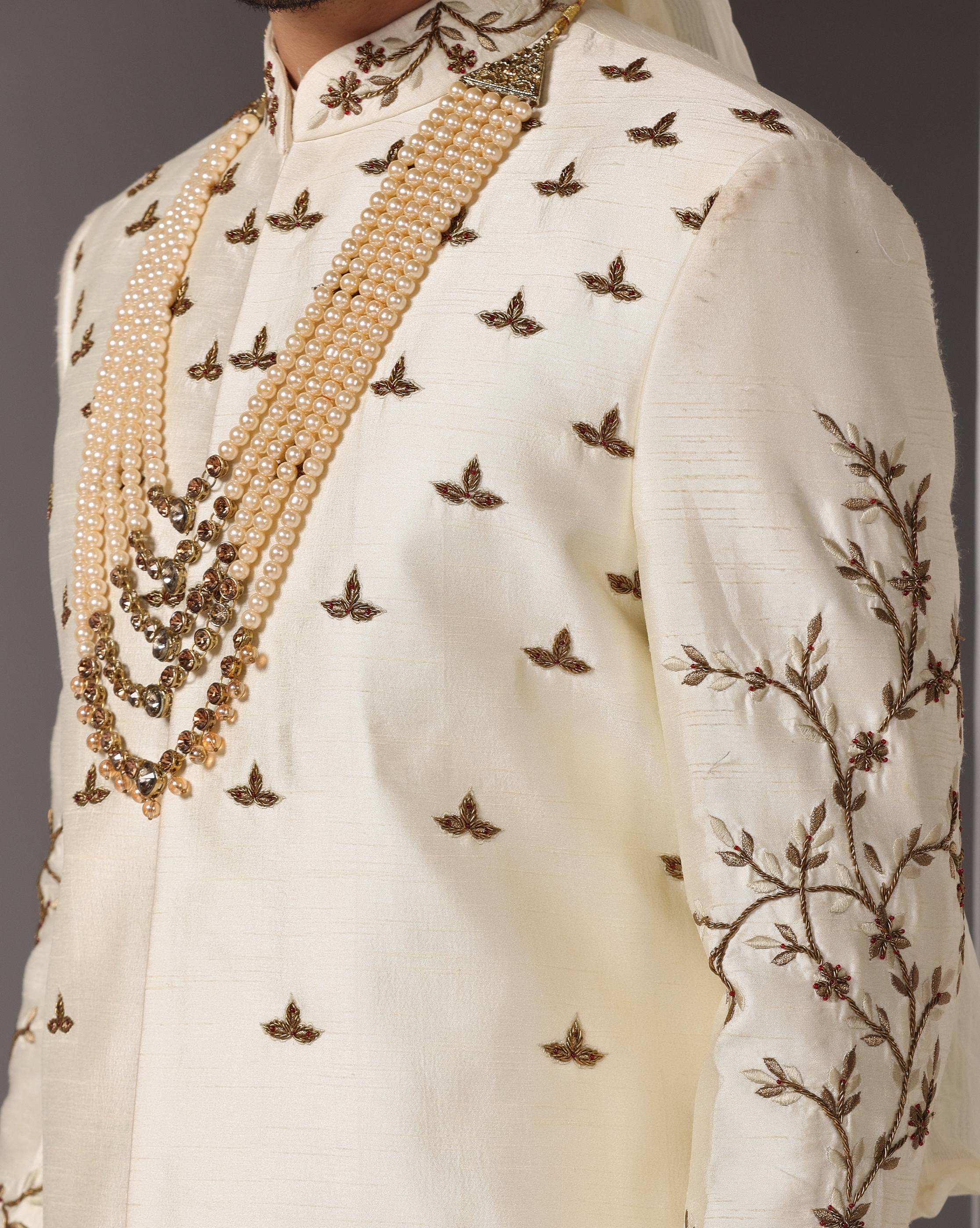 Eternal Elegance: Ivory Dabka Work Sherwani Set