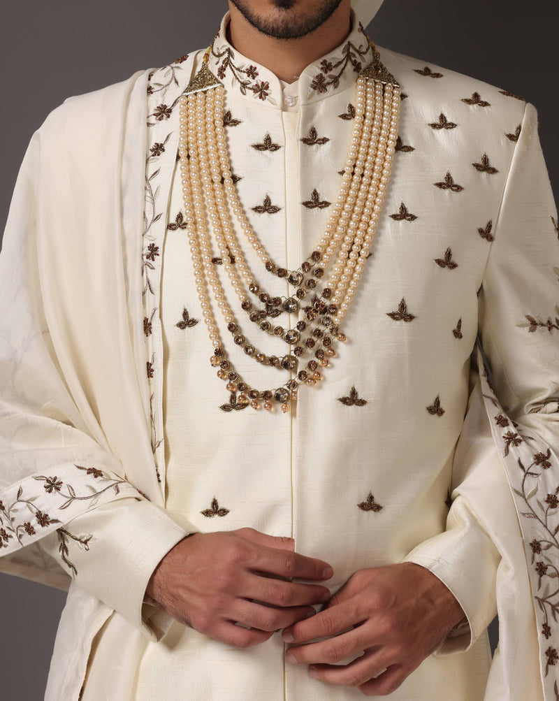 Eternal Elegance: Ivory Dabka Work Sherwani Set