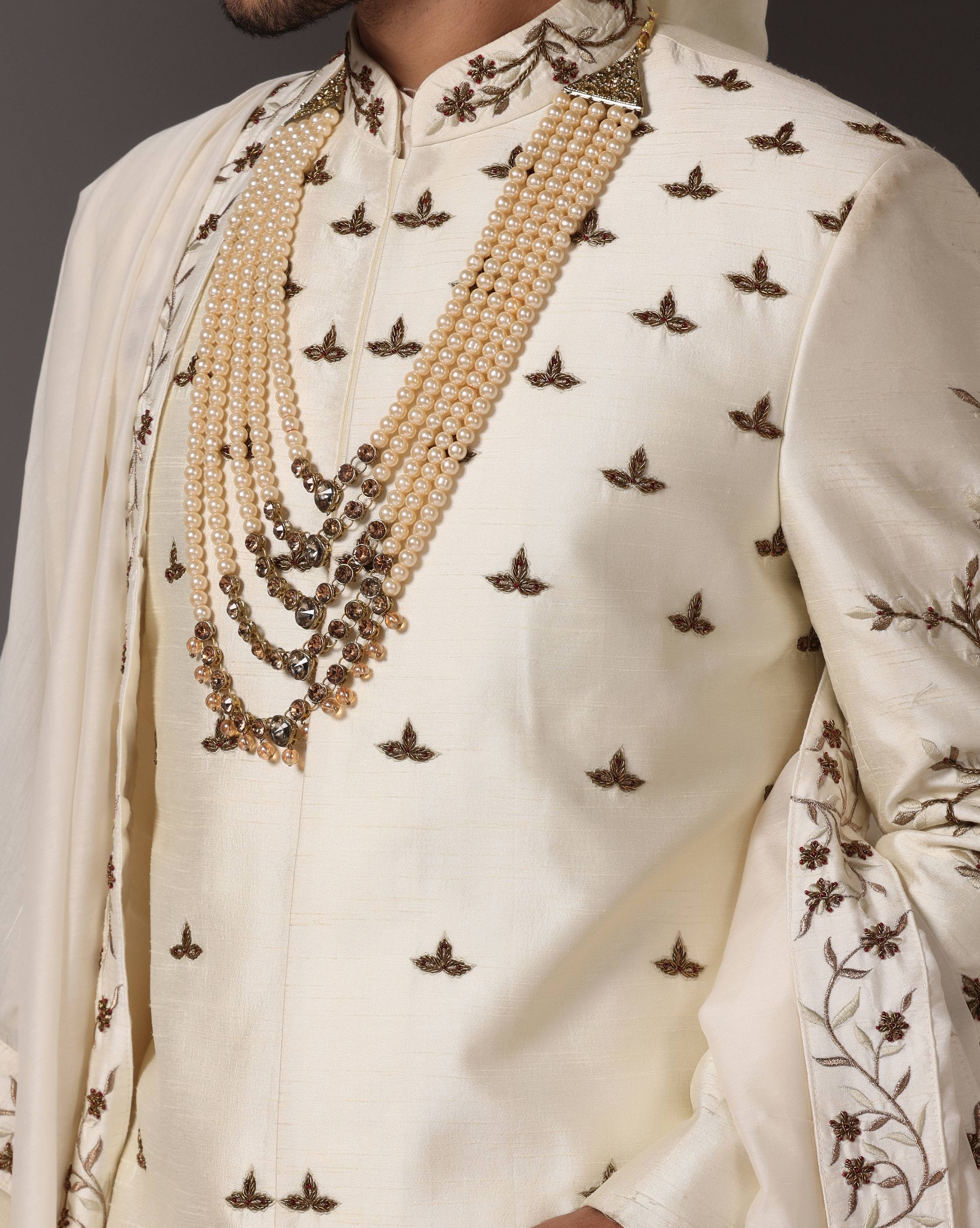 Eternal Elegance: Ivory Dabka Work Sherwani Set