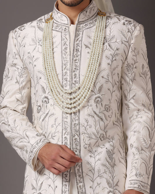 Ivory "Swet Dhara" Hand & Machine Embroidery Sherwani