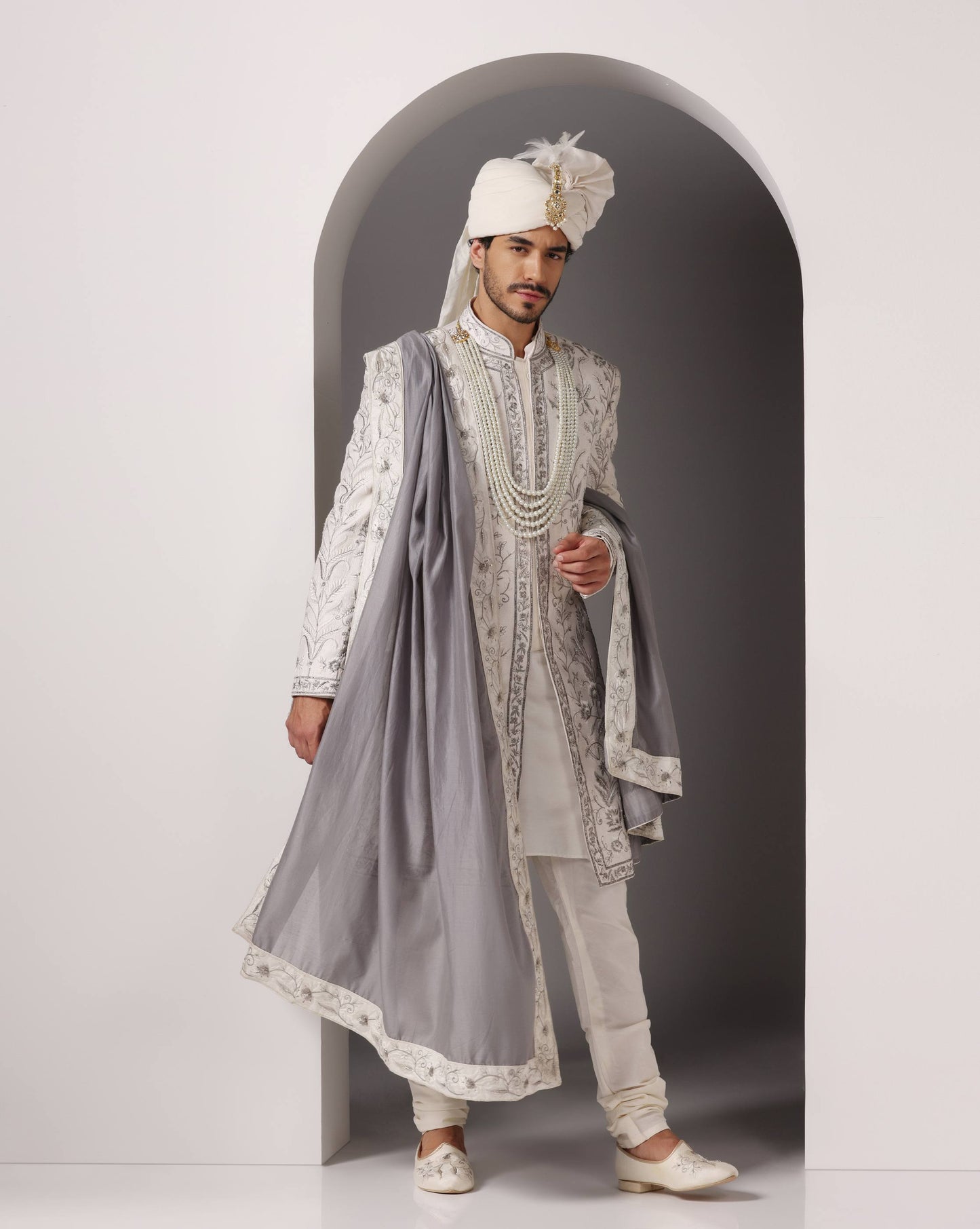 Ivory "Swet Dhara" Hand & Machine Embroidery Sherwani