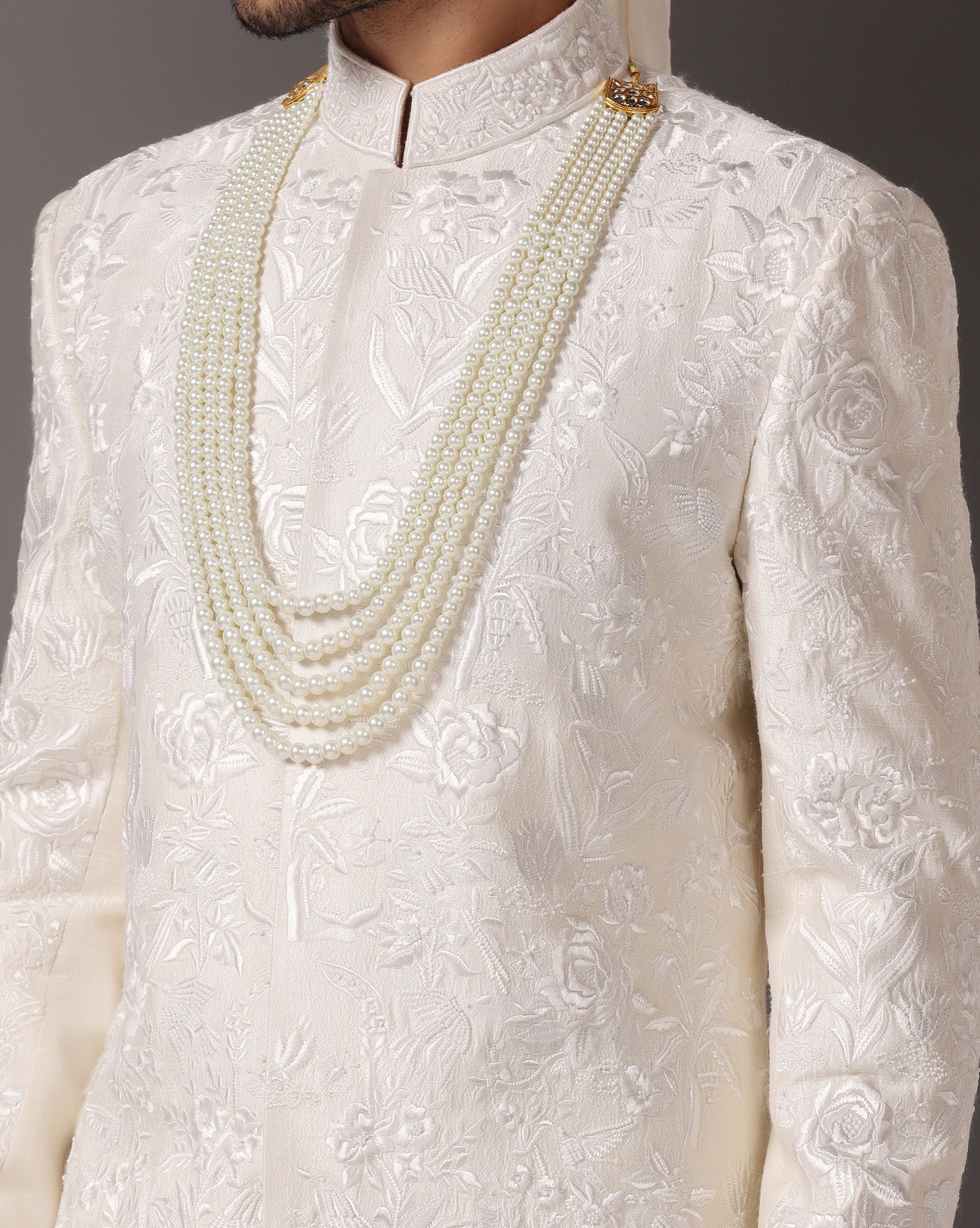 Ivory Grandeur: Sherwani with Subtle Tone-on-Tone Work and Handcrafted Embellishments