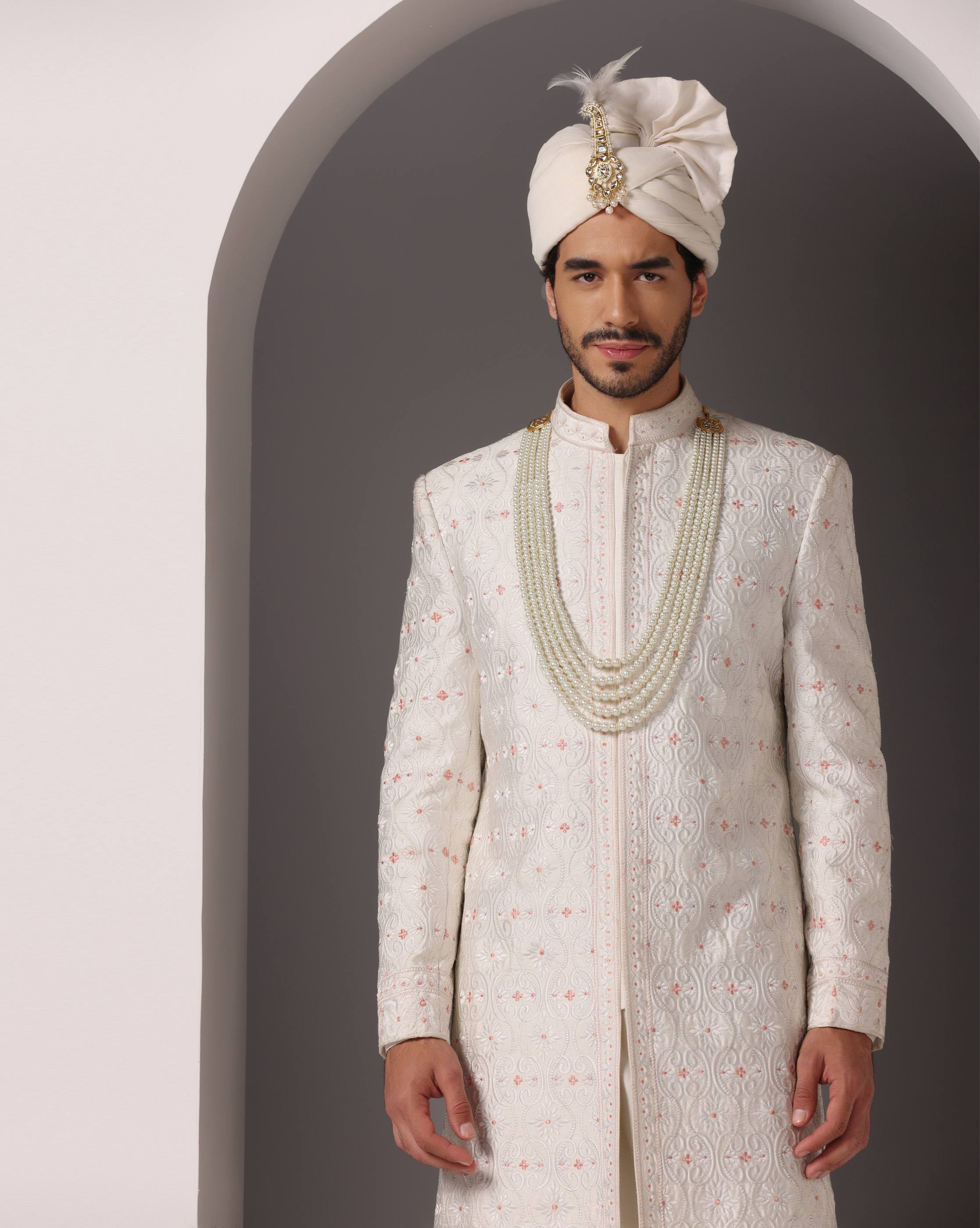 Timeless Ivory Thread Embroidery Sherwani Ensemble