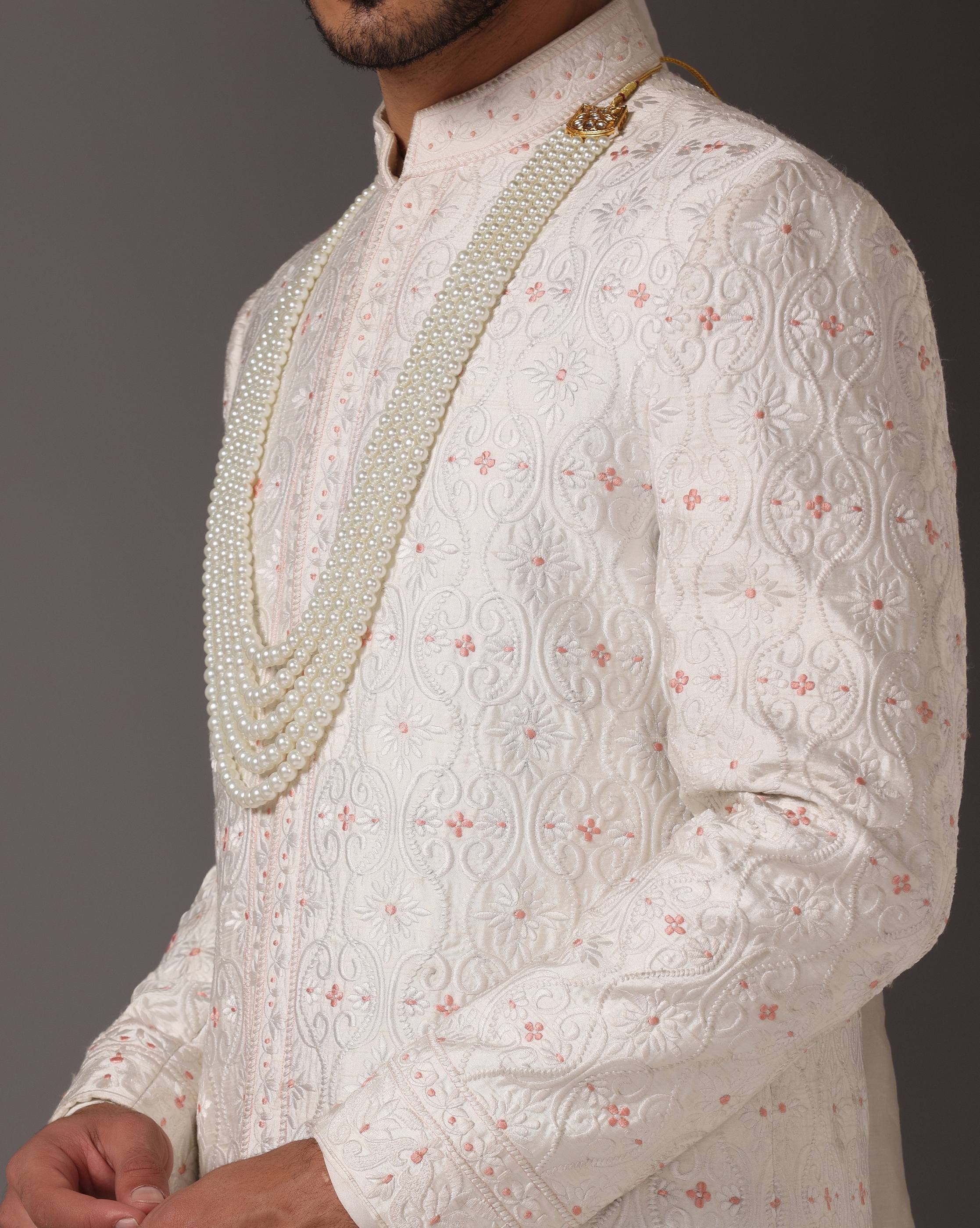 Timeless Ivory Thread Embroidery Sherwani Ensemble