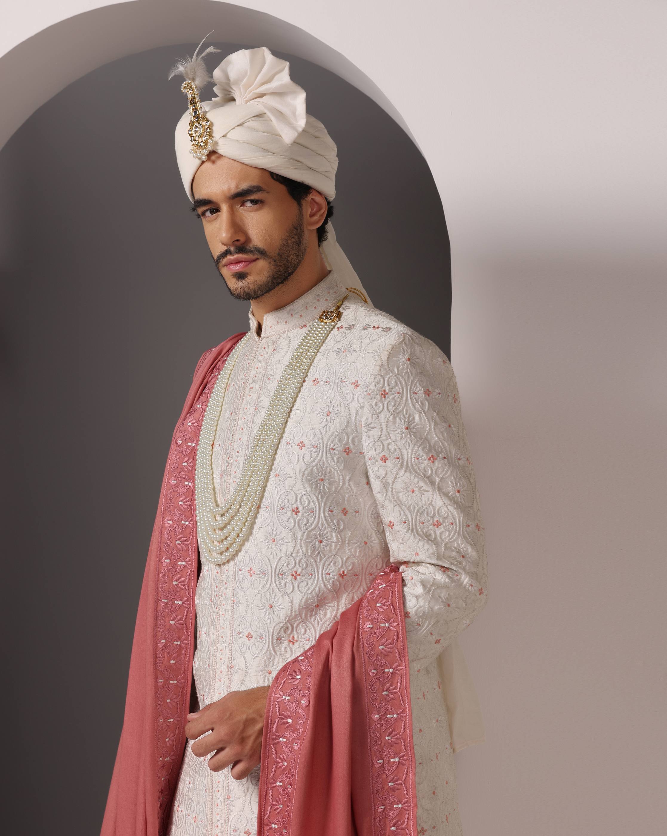 Timeless Ivory Thread Embroidery Sherwani Ensemble