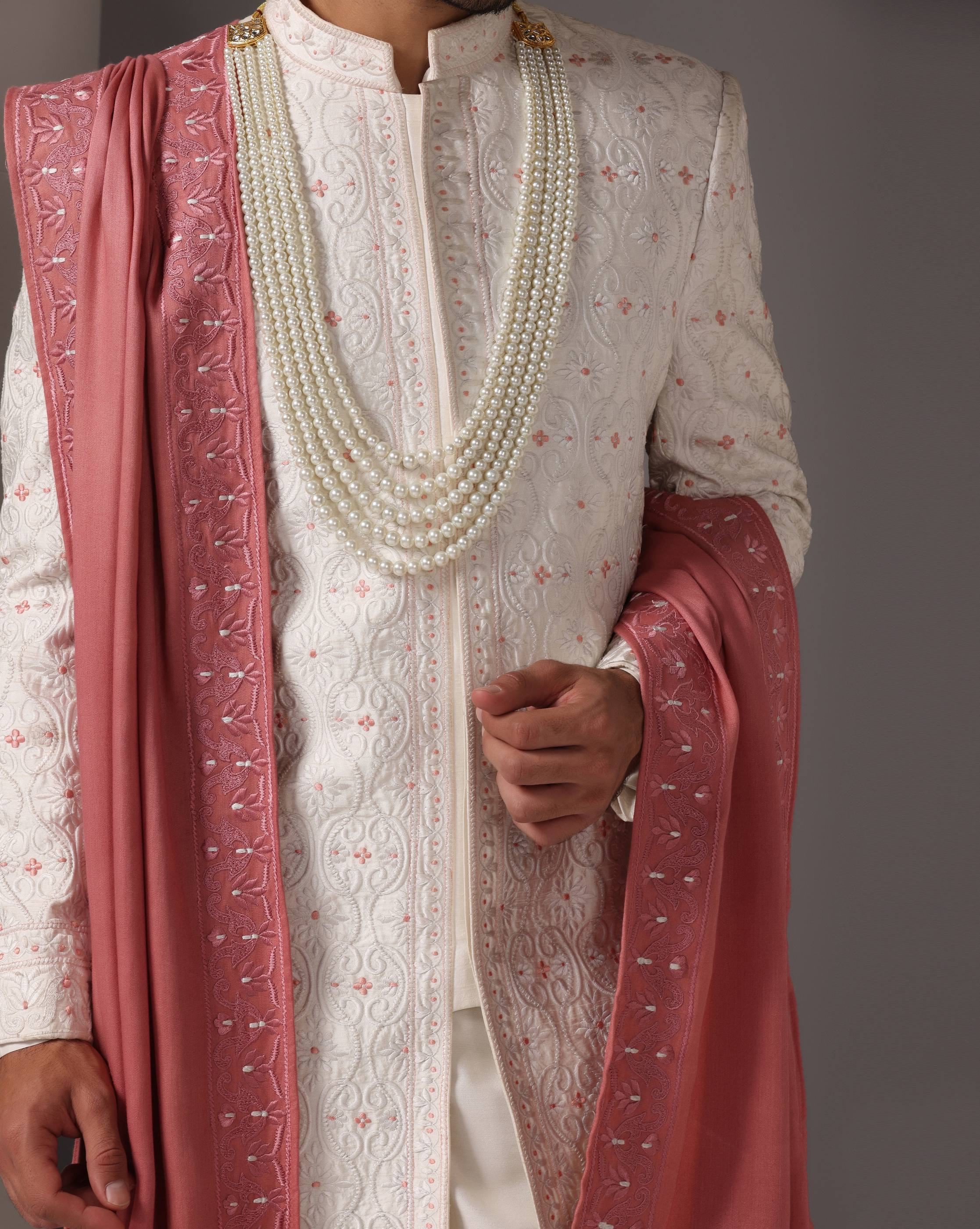 Timeless Ivory Thread Embroidery Sherwani Ensemble