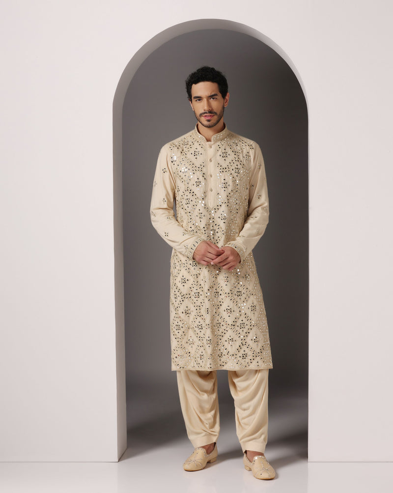 Reflective Elegance: Natural Color Heavy Mirror Kurta and Salwar