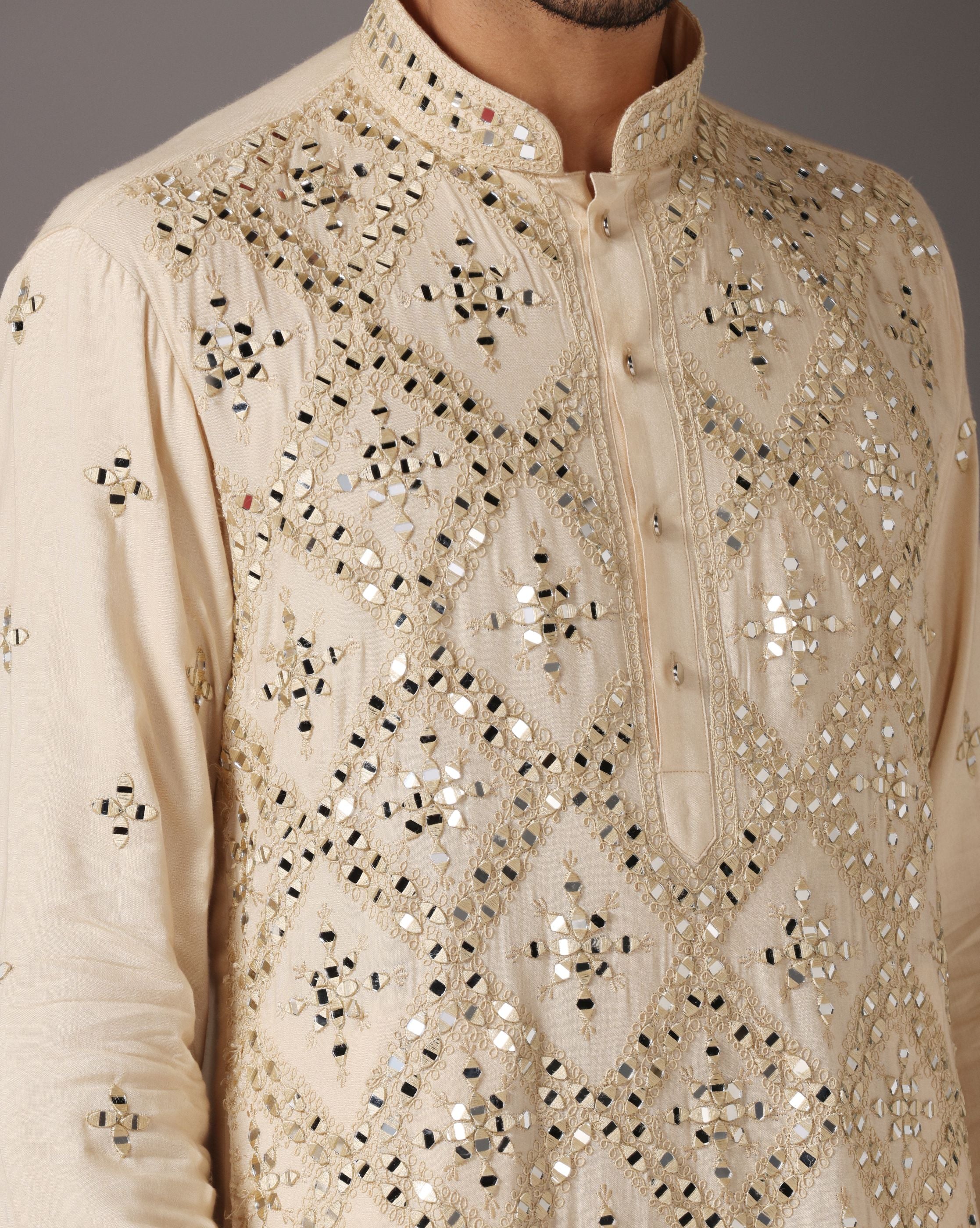 Reflective Elegance: Natural Color Heavy Mirror Kurta and Salwar