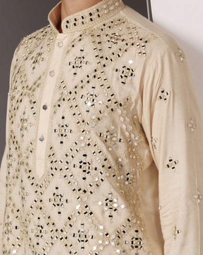 Reflective Elegance: Natural Color Heavy Mirror Kurta and Salwar