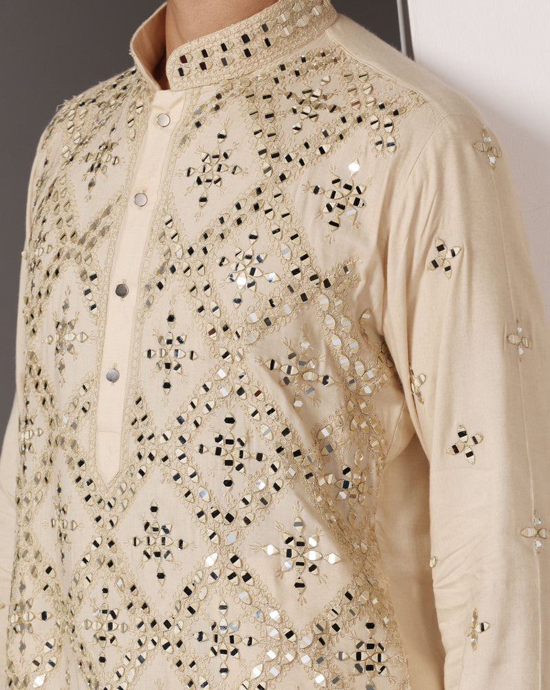 Reflective Elegance: Natural Color Heavy Mirror Kurta and Salwar