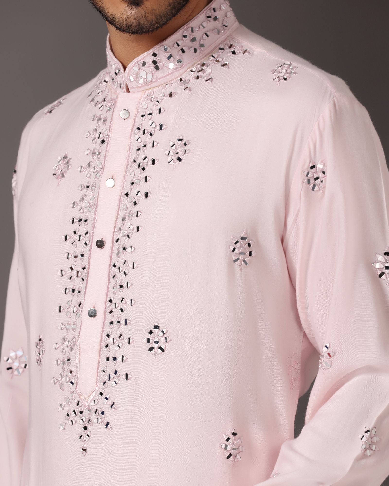 Enchanting in Baby Pink: Mirror-Embroidered Kurta with Salwar