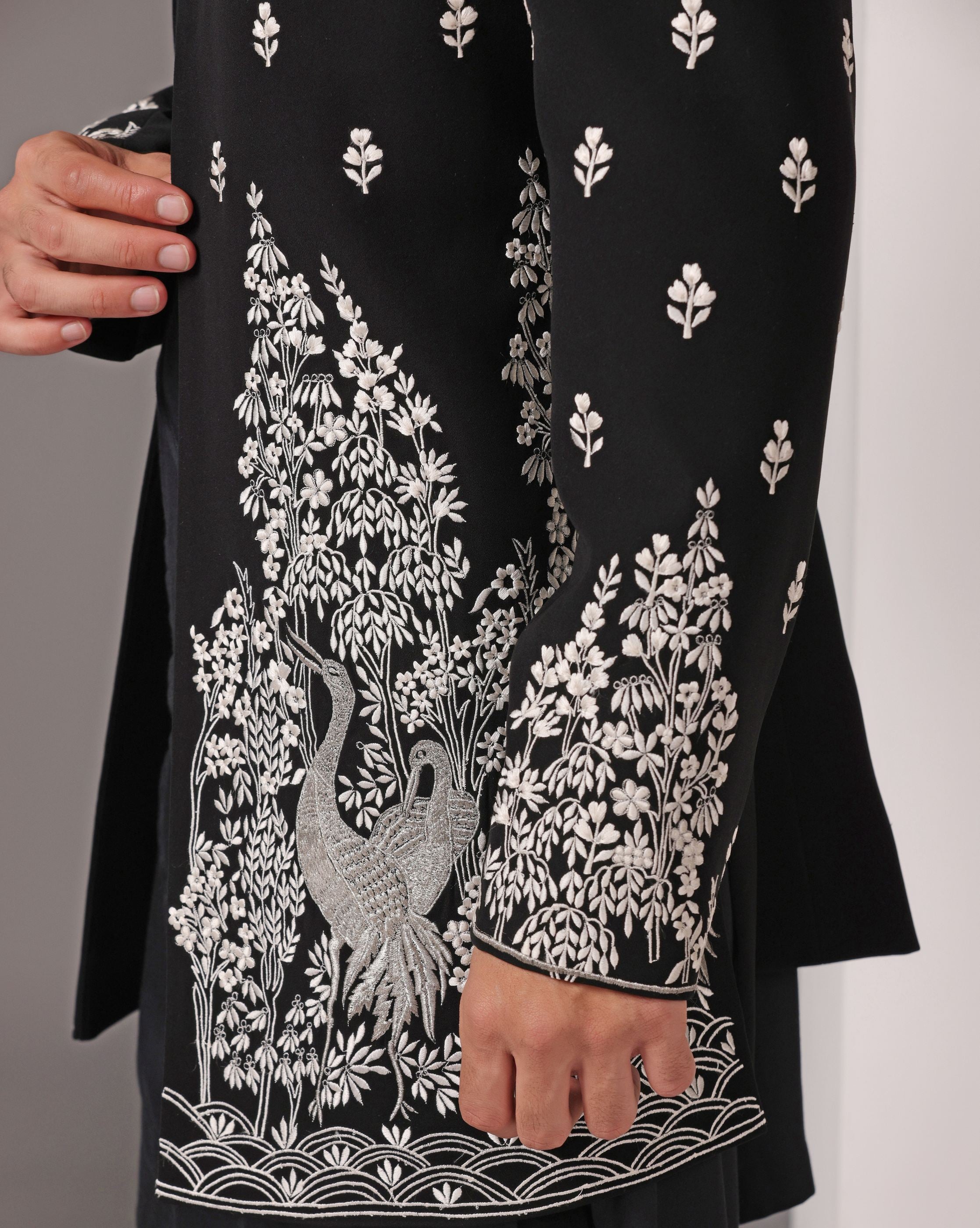 Contemporary Chic: Black Indo-Western with White Machine Embroidery