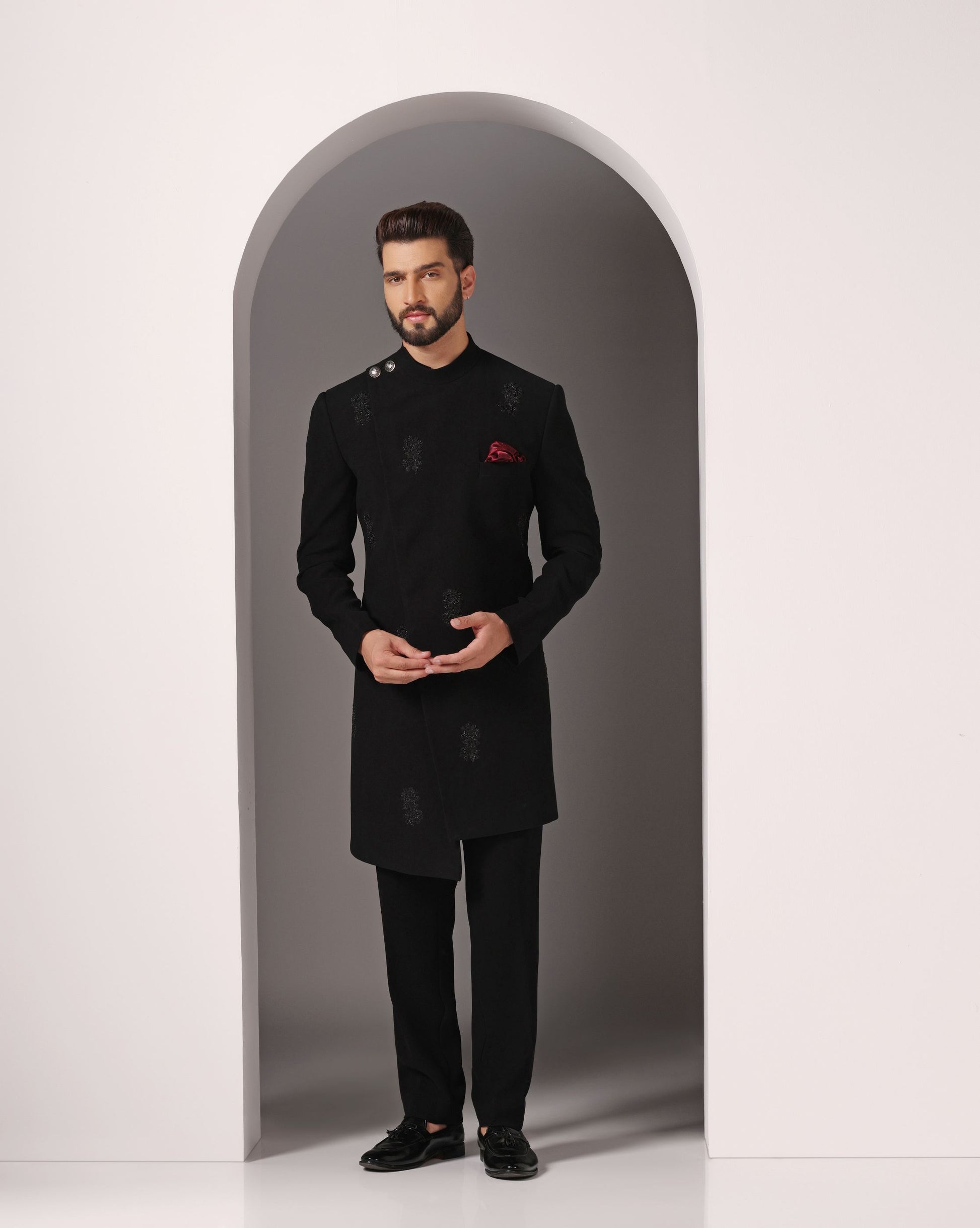 Noir Angrakha fusion Indo-Western black | Bhavya Bhasin Couture