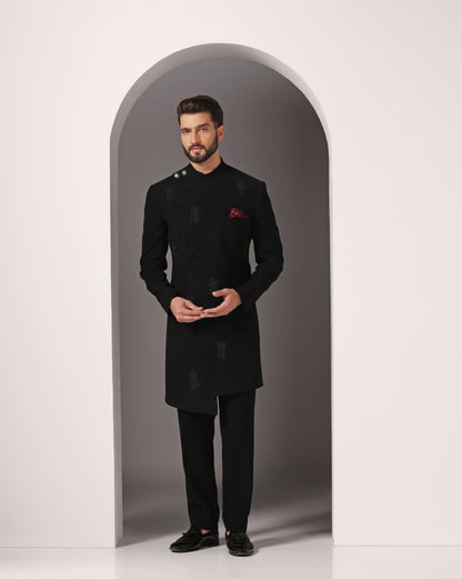 Noir Angrakha fusion Indo-Western black | Bhavya Bhasin Couture