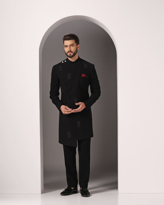 Noir Angrakha fusion Indo-Western black | Bhavya Bhasin Couture